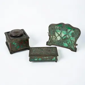 (3pc) Tiffany Studios "Grapevine" Desk Set