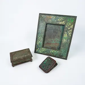 (3pc) Tiffany Studios Pine Needle Desk Set
