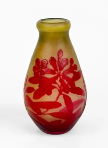 Emile Galle 'Red Plum Blossom' Art Nouveau Cameo Vase