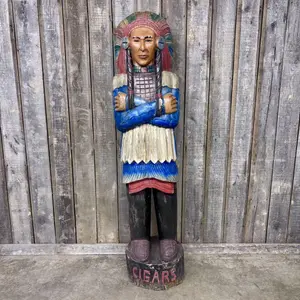 Large Hand Carved and Painted Wooden Cigar Store Indian Statue