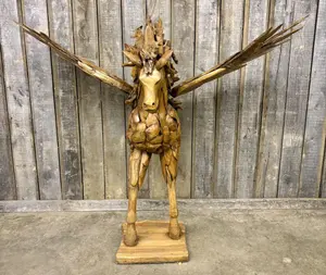 Large Scale Assembled Teak Pegasus Sculpture