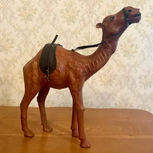 Handcrafted Leather Dromedary Camel Figurine with Harness and Saddle