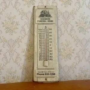 Vintage Shannon Funeral Home Advertising Steel Wall Thermometer