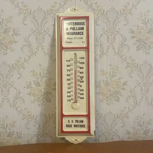 Vintage Whitehouse and Pulliam Insurance Enamel Metal Advertising Thermometer