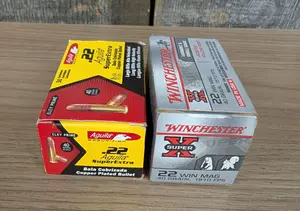 A Lot of Two Boxes of Winchester and Aguila Rimfire Ammunition .22 LR and .22 WMR