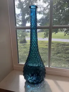 Mid Century Turquoise Blue Bubble Glass Genie Bottle Decanter