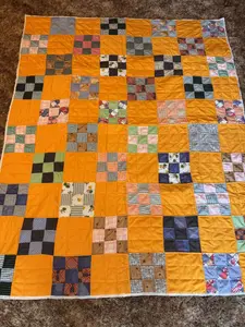 American Patchwork Nine-Patch Scrap Quilt with Saffron Ground