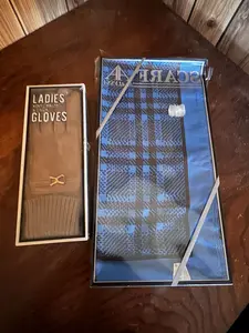 Two New Old Stock Fashion Accessories Comprising a Plaid Scarf and Ladies Gloves