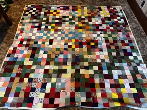 Large Vintage Multi-Color Patchwork Tied Scrap Quilt