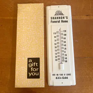 Shannon's Funeral Home Vintage Advertising Metal Wall Thermometer with Original Box