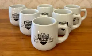 A Set of Six Vintage White Castle System Inc. Ceramic Restaurant Mugs