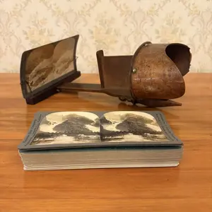 Antique Wood Holmes Style Stereoscope with a Collection of Stereoview Cards