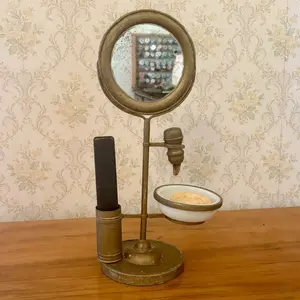 Antique Gilt Finished Shaving Stand with Genco Straight Razor and Colgate Shaving Soap