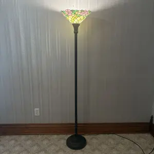 Tiffany Style Stained Glass Rose Pattern Torchiere Floor Lamp