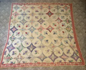 Vintage Hand Stitched Cotton Feed Sack Patchwork Quilt