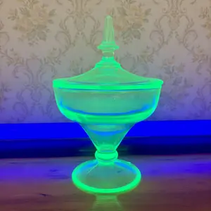 Uranium Glass Lidded Compote