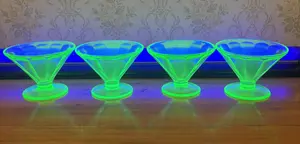 A Set of Four Federal Glass Company Green Uranium Glass Footed Sherbet Dishes