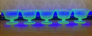 Set of Five Green Uranium Glass Footed Sherbet Dessert Cups