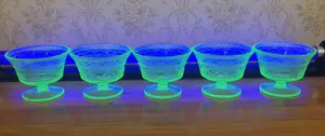 A Set of Five Green Uranium Depression Glass Footed Sherbet Cups in the Cameo Ballerina Pattern