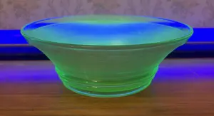 Art Deco Green Uranium Glass Serving Bowl in Manhattan Pattern