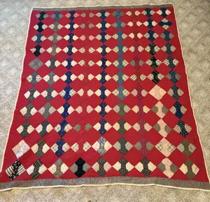 Antique American Hand Stitched Cotton Bow Tie Patchwork Quilt