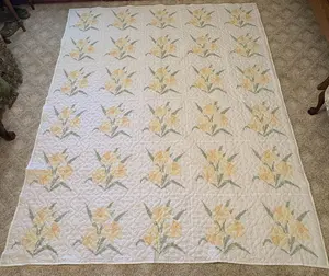 Large Hand Embroidered Cross Stitch Floral Quilt