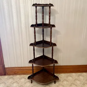 Five Tier Wood Corner Etagere Whatnot Stand