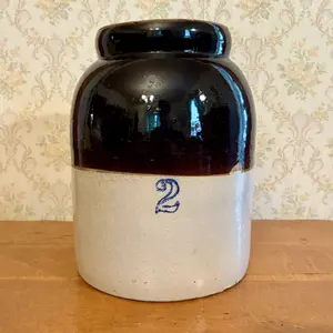 Two-Gallon Two-Tone Stoneware Preserve Jar with Cobalt Blue Number Marking