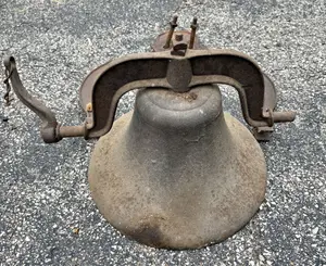 Antique Hart Hardware Company Cast Iron Farm Bell with Mounting Cradle