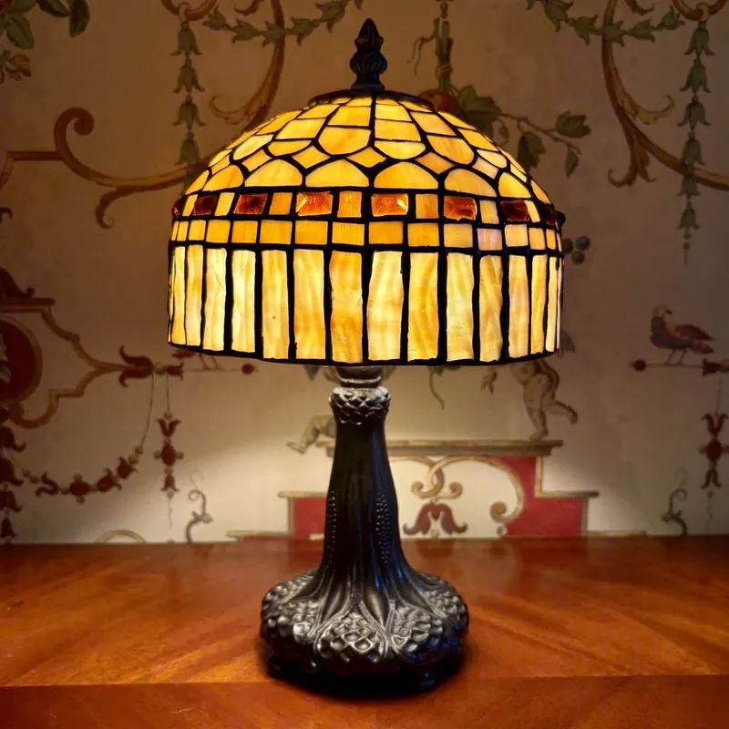 Leaded Glass and Jeweled Bronze Finish Table Lamp from auction in Shelbyville, Kentucky — image 12