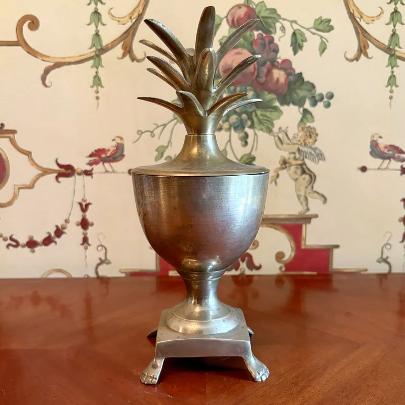 Regency Style Brass Finished Pineapple Jar with Lion Paw Feet from auction in Shelbyville, Kentucky — image 28
