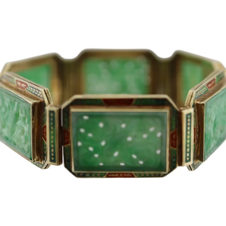 14K Carved Jade Enamel Panel Bracelet from auction in Spring Valley, New York — image 11