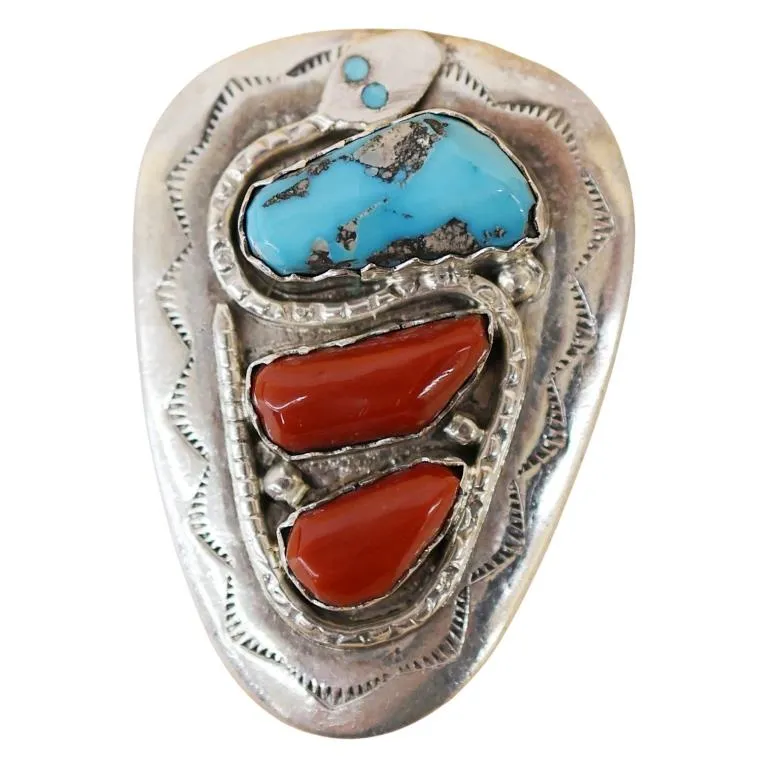 Effie Calavaza Sterling Coral Turquoise Bolo from auction in Spring Valley, New York — image 14