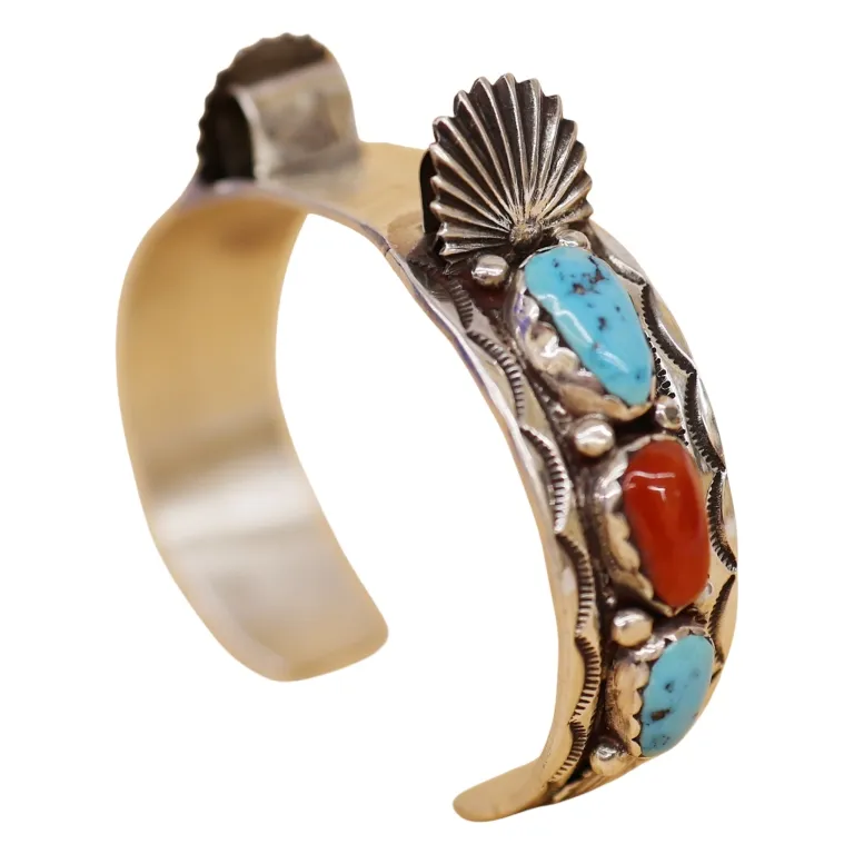 Simplicio Sterling Turquoise Coral Watch Cuff from auction in Spring Valley, New York — image 26