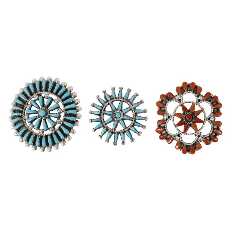 Signed Zuni Sterling Turquoise Coral Pin Pendants from auction in Spring Valley, New York — image 28