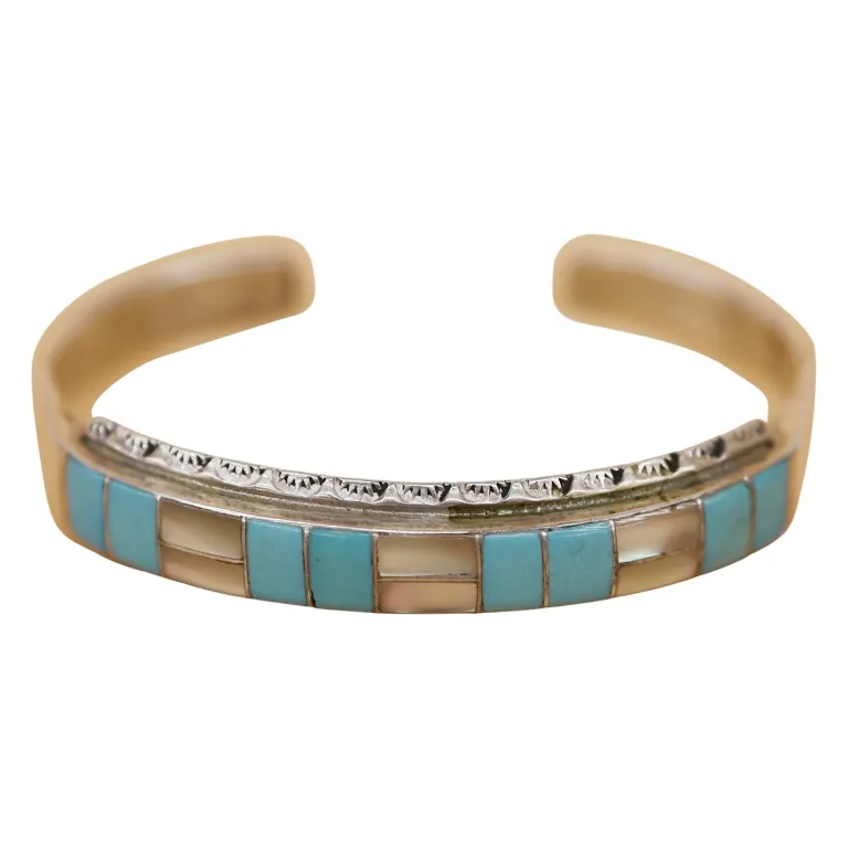 Signed L.L. Sterling Inlaid Turquoise Abalone Cuff from auction in Spring Valley, New York — image 33