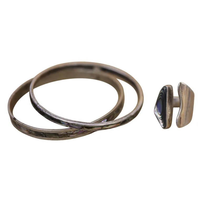 Signed Sterling Abalone Ring & Bangles Lot -Mexico from auction in Spring Valley, New York — image 35