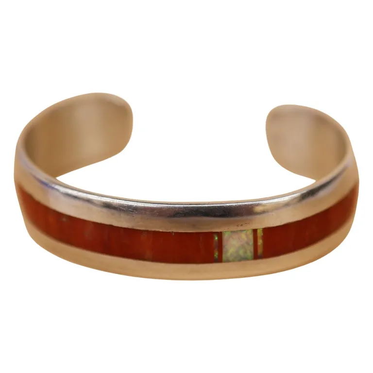 Veronica Benally Sterling Spiny Oyster Opal Cuff from auction in Spring Valley, New York — image 37