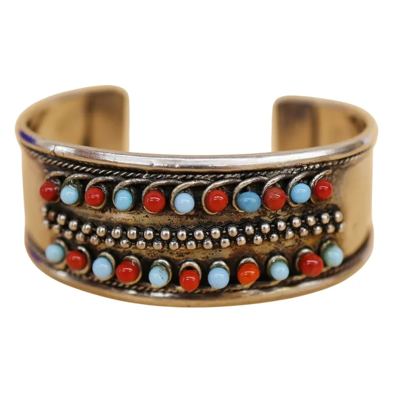 Native American Sterling Turquoise Coral Cuff from auction in Spring Valley, New York — image 41