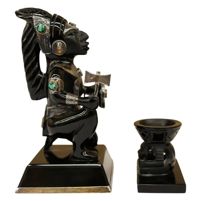 Mexican Obsidian Sterling Aztec Fire God Sculpture from auction in Spring Valley, New York — image 3