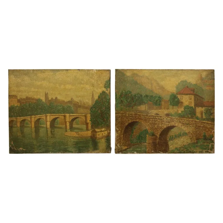 Pair of Antique European Bridge Oil Paintings from auction in Spring Valley, New York — image 19