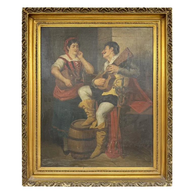 Lute Player & Maiden - Tavern Scene Oil Painting from auction in Spring Valley, New York — image 6