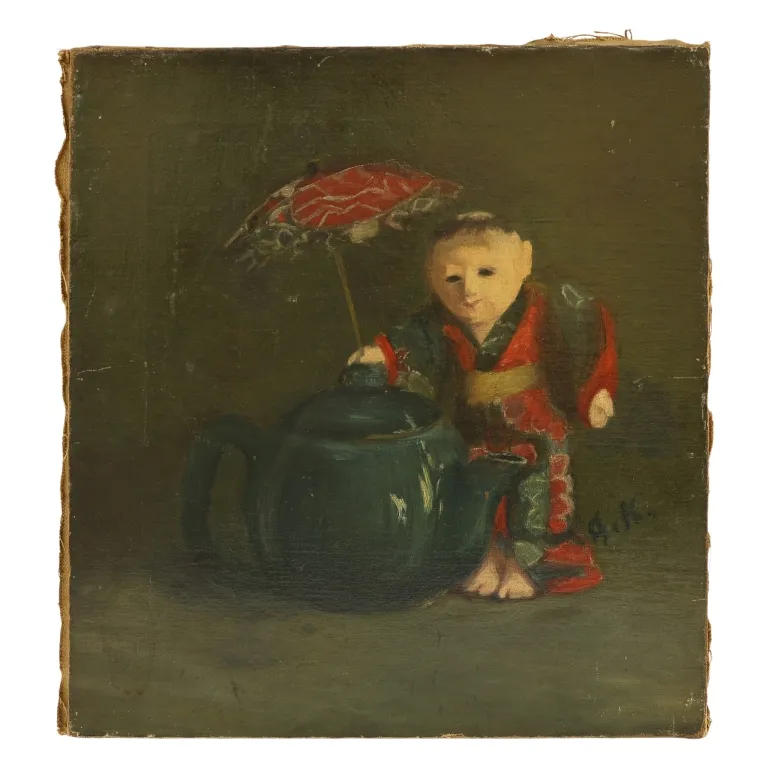 19th C. Japanese Doll & Teapot Still Life Painting from auction in Spring Valley, New York — image 17