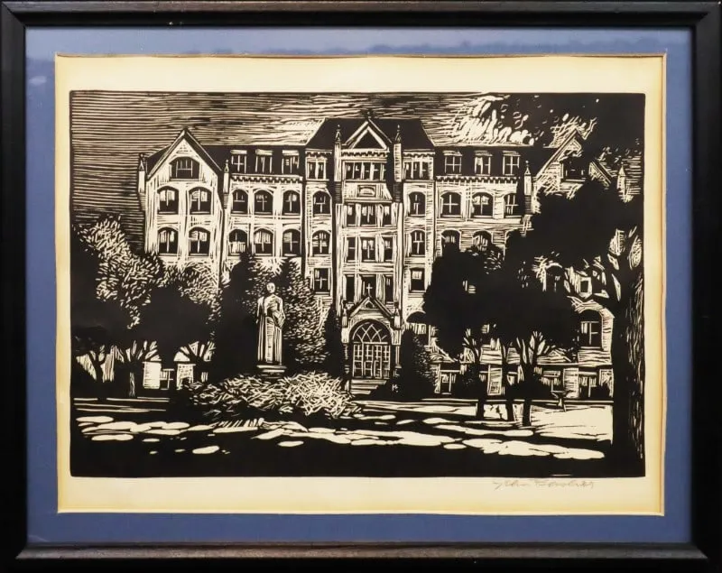 Bashor, John (2026-2013) linoleum cut, Old Main from auction in Lindsborg, Kansas — image 6