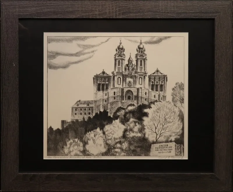 Bernard, David E  (1913-2006) lithograph, Benedictine Monastery at Melk, Austria from auction in Lindsborg, Kansas — image 10