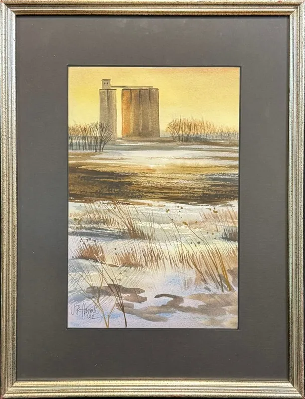 Hamil, James R (1937-2022), 1982 watercolor, Kansas grain elevator from auction in Lindsborg, Kansas — image 26