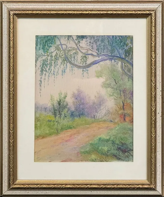 Malm, GN (1869-1928) 1926 watercolor, road thru woods from auction in Lindsborg, Kansas — image 46