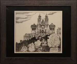 Bernard, David E (1913-2006) lithograph, Benedictine Monastery at Melk, Austria