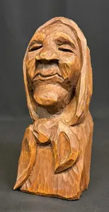 Malm, Norman (1928-2011) old woman bust, woodcarving