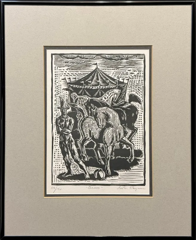 Raymer, Lester (1907-1991) Circus, linoleum cut 112/150 from auction in Lindsborg, Kansas — image 39